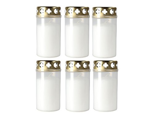 - 6 Grabkerzen Grablichter Windlichter Weiß mit Deckel Höhe 12 cm BD ca. 72 Std. von meindekoartikel