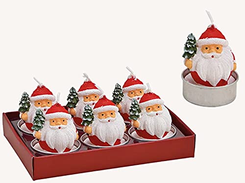 6er-Set Teelichte aus Wachs geformt als Figur - Formteelicht handbemalt – detailreiche Motivkerzen für Weihnachten, Geburtstag, Tischdeko, Advent, Sammler & besondere Anlässe (Nikolaus mit Baum) von meindekoartikel