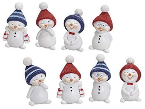 8er-Set Deko-Figuren - süße Schneemänner mit lustigen Mützen aus Poly 8-Fach Sortiert - Weihnachtsdeko Winterdeko (Weiss-rot-blau) B2,5 x T2 x H5 cm von meindekoartikel