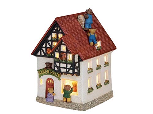 Bären-Haus aus Porzellan – Windlicht Lichthaus Miniatur-Modell – B12 x T10 x H18 cm - detailgetreues Dekohaus für Weihnachtsdorf Miniaturwelt Winterdeko Sammlerobjekt Weihnachtsdekoration von meindekoartikel