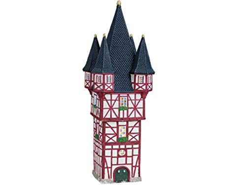 Bromser-Turm in Rüdesheim/Rhein aus Porzellan – Windlicht Lichthaus Miniatur-Modell – B12 x T12 x H33cm - Dekohaus für Weihnachtsdorf Miniaturwelt Winterdeko Sammlerobjekt Weihnachtsdekoration von meindekoartikel