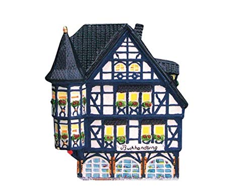 Buchhandlung in Linz am Rhein aus Porzellan – Windlicht Lichthaus Miniatur-Modell – B14 x T11 x H18 cm von meindekoartikel