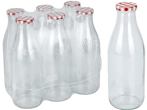 meindekoartikel Einmachglas Einweckglas mit Schraubdeckel zum Aufbewahren und Konservieren (6er-Set Flaschen - 1000 ml) von meindekoartikel