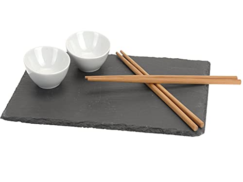 meindekoartikel Exklusives Sushi Set 7Teile - Schieferplatte Schalen Stäbchen für 2 Personen von meindekoartikel