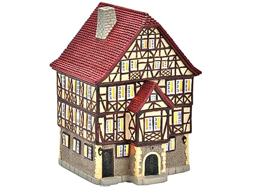 Fachwerkhaus Bad Wimpfen aus Porzellan – Windlicht Lichthaus Miniatur-Modell - B12 x H18 x T12 von meindekoartikel