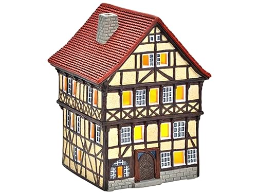 Fachwerkhaus Fritzlar aus Porzellan – Windlicht Lichthaus Miniatur-Modell - B12 x H18 x T12 von meindekoartikel