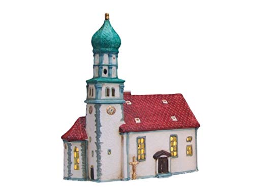 Kirche in Wasserburg am Bodensee aus Porzellan – Windlicht Lichthaus Miniatur-Modell – B19 x T12 x H24 cm von meindekoartikel