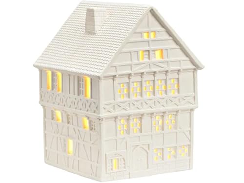 Lichthaus Windlicht Miniatur - Fritzlar aus Porzellan in Weiss - Miniaturmodell mit Teelichthalter B13xH18xT14cm von meindekoartikel