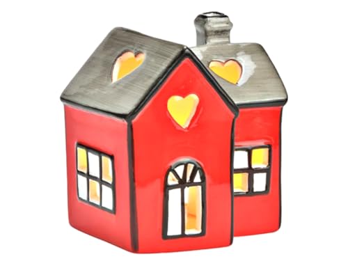 Lichthaus Windlicht Miniatur - Teelichthaus aus Porzellan - Miniaturmodell mit Teelichthalter - Rot B10xH12xT8cm von meindekoartikel