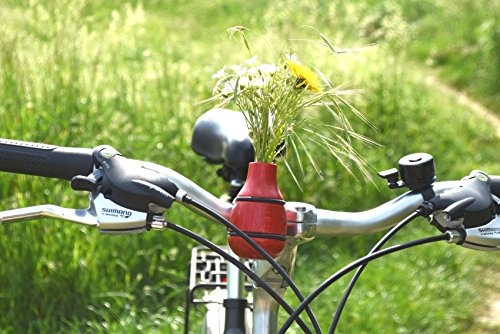 Lifestyle Fahrradvase Frieda (rot) - Der Frühling kommt Fahrradlenker Blumenvase Fahrradtour H 9 cm von meindekoartikel