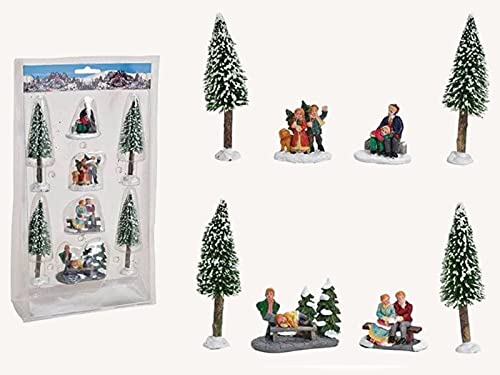 Miniatur-Set mit Bäume Figuren Weihnachtsfigur Winterszene Lichthaus Winterwelt (bunt) (Im Park - Höhe 5-14cm) von meindekoartikel