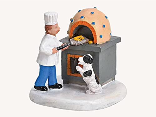 meindekoartikel Miniatur Weihnachtsfigur Winterszene Lichthaus Winterwelt Figur - Pizzbäcker mit Ofen - aus Poly (bunt) B6 x T6 x H6cm von meindekoartikel