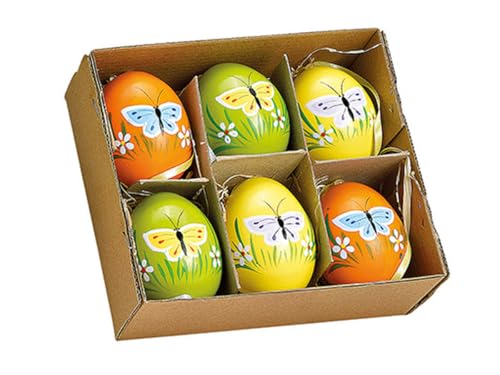 Ostereier zum Hängen – 6er Set Natureier Ø4xH6 cm – Deko-Eier für Osterstrauß, Fenster, Tisch, Frühling – Aufhänger für Osterdeko, DIY, Basteln, natürlich & stilvoll mit Schmetterlinge von meindekoartikel