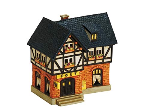 Postamt aus Porzellan – Windlicht Lichthaus Miniatur-Modell – B16 x T12 x H17 cm von meindekoartikel