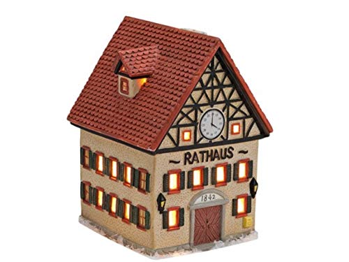 Rathaus aus Porzellan – Windlicht Lichthaus Miniatur-Modell – B10 x T9 x H13 cm von meindekoartikel