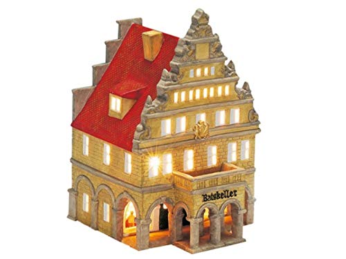 Ratskeller in Münster aus Porzellan – Windlicht Lichthaus Miniatur-Modell – B17 x T14 x H23 cm - detailgetreues Dekohaus für Weihnachtsdorf Miniaturwelt Winterdeko Sammlerobjekt Weihnachtsdekoration von meindekoartikel