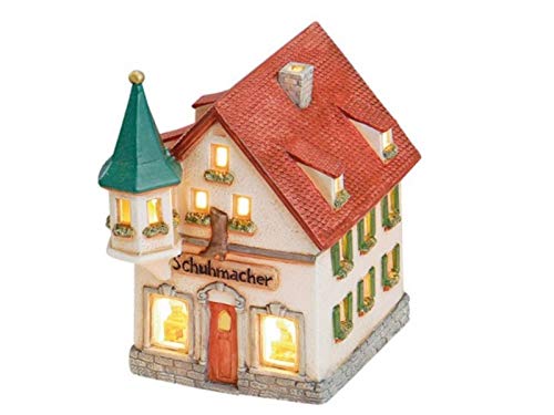 Schuhmacher-Geschäft aus Porzellan – Windlicht Lichthaus Miniatur-Modell – B14 x T11 x H17 cm von meindekoartikel