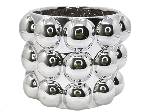 Silver Bubble (Übertopf H13cm) - aus Keramik als stilvoller Übertopf glänzend silberfarben modernes Design dekoratives Pflanzgefäß für Büro Fensterbank Tischdeko edle Blumenvase Geschenkidee Deko von meindekoartikel
