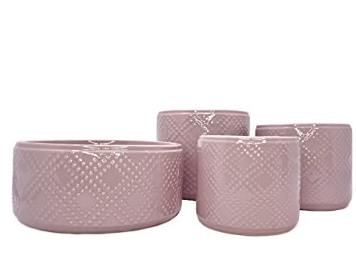 Spring-Set Prickad Pflanzgefäße aus Keramik 4 Teile 3X Übertopf und Schale – dekorative Blumentöpfe für Fensterbank, Balkon, Garten – Frühlingsdeko, Pflanzset, Innen & Außen (Altrosa) von meindekoartikel