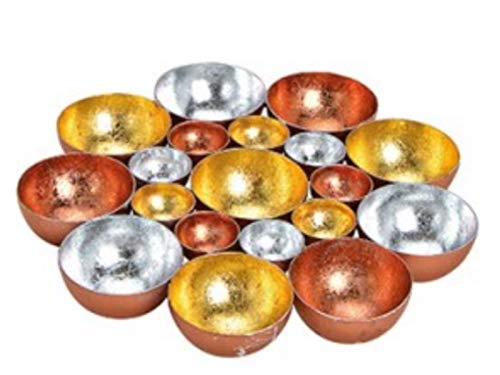 Teelichthalter - Schalen aus Metall für 10 Teelichte (Gold Bronze) Ø 20cm x Höhe 3 – Windlicht Kerzenhalter stilvolle Tischdeko modern Wohnzimmer Esszimmer Geschenkidee von meindekoartikel