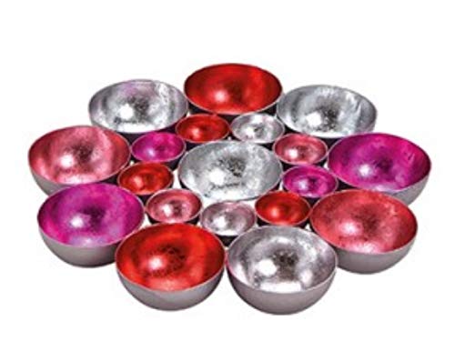 Teelichthalter - Schalen aus Metall für 10 Teelichte (pink rosa) Ø 20cm x Höhe 3 – Windlicht Kerzenhalter stilvolle Tischdeko modern Wohnzimmer Esszimmer Geschenkidee von meindekoartikel