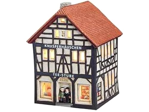 Teestube Knusperhaus Bonn aus Porzellan – Windlicht Lichthaus Miniatur-Modell - B12 x H16 x T12 von meindekoartikel