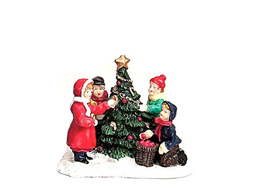 Weihnachtliche Miniatur-Figuren Winterwelt-Szene aus Poly Höhe 7 cm – Kinder schmücken Baum von meindekoartikel