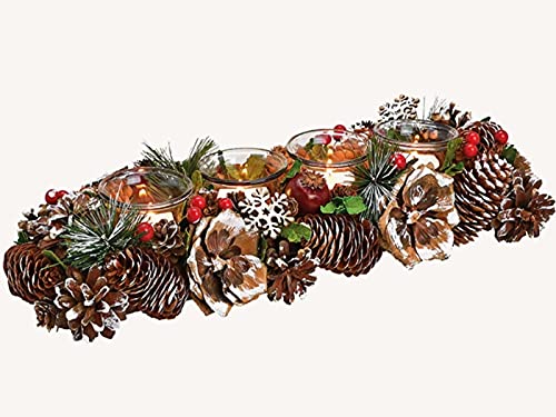 Weihnachtskranz mit Windlicht Kranz aus Holz Glas und Kunststoff - winterlicher Dekokranz (Adventsgesteck - Breite 43cm) von meindekoartikel