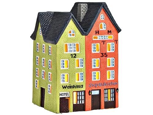 Weinhaus Stapelhäuschen Köln aus Porzellan – Windlicht Lichthaus Miniatur-Modell - B11 x H18 x T11 von meindekoartikel