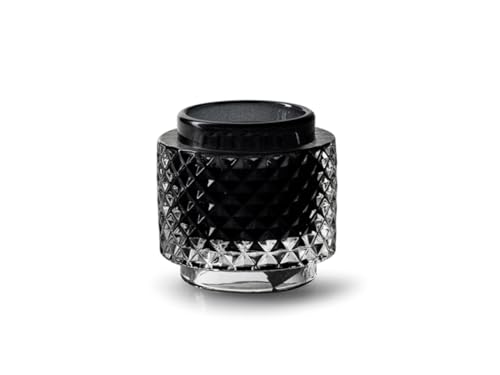 Windlicht Teelichthalter Rombi mit Rauten Muster Ø 9 cm – stilvolle Glas-Deko für Teelichter – Elegante Tischdeko für Wohnzimmer, Balkon, Garten, Hochzeit, Weihnachten, Ambiente-Licht (Anthrazit) von meindekoartikel