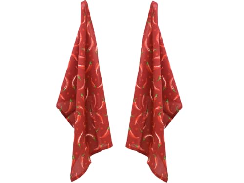 meindekoartikel 2er-Set Geschirrtücher aus 100% Baumwolle – Küchenhandtücher, Abtrocktücher – Saugstark & Langlebig – Ideal für Küche & Haushalt (Chili Kitchen) von meindekoartikel