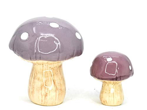 meindekoartikel 2er Set Pilze aus Keramik - Fliegenpilze zur Dekoration – rosa/Altrosa Ø11,5xH16cm ; Ø6,8xH8cm von meindekoartikel