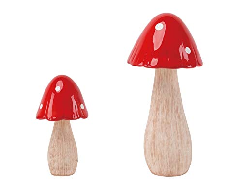 meindekoartikel 2er Set Pilze aus Keramik - Fliegenpilze zur Dekoration – rot Ø6xH23cm ; Ø4xH13cm von meindekoartikel