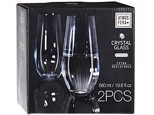 meindekoartikel 2er-Set Trinkglas Wasserglas stoßfestes Kristallglas mit Rillenmuster - 580ml von meindekoartikel