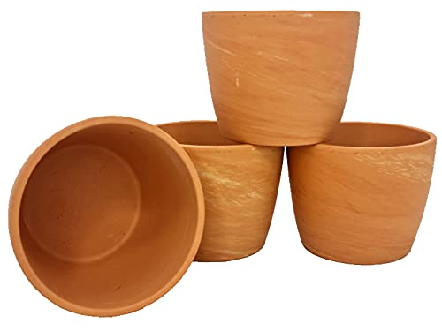 meindekoartikel 4er-Set Ziertöpfe Marmor - Blumentöpfe Übertöpfe Pflanztopf - Tontöpfe - Naturprodukt - wiederwendbar - (Ø außen ca. 12 cm x Höhe 9 cm) von meindekoartikel