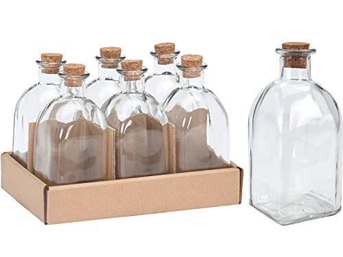 meindekoartikel 6er-Set Flaschen eckig aus Glas mit Korken 250ml von meindekoartikel