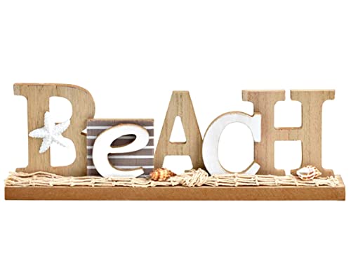 meindekoartikel Aufsteller mit Schriftzug in Maritimen Dekor aus Holz mit süßen Details (Natur) (Beach) von meindekoartikel