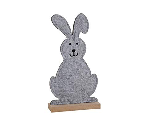 meindekoartikel Deko Figur Aufsteller Hase aus Filz auf Holzständer grau (B20xH37xT6cm) von meindekoartikel