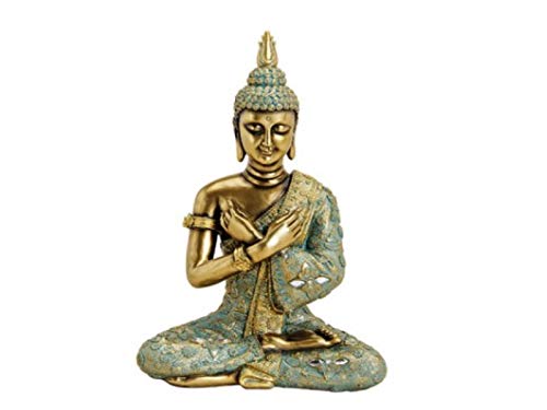 meindekoartikel Deko-Figur Buddha sitzend aus Poly grün/Gold B23xH33xT14cm von meindekoartikel