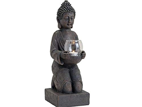 meindekoartikel Deko Figur Buddha stehend mit Teelichthalter aus Poly braun B15xH43xT16cm von meindekoartikel