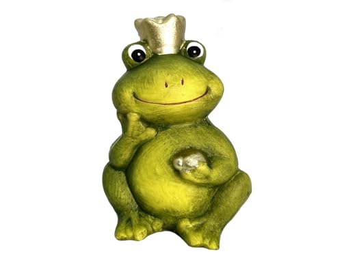 meindekoartikel Dekofigur Froschkönig Frosch mit Krone aus Ton - Höhe 14 cm von meindekoartikel