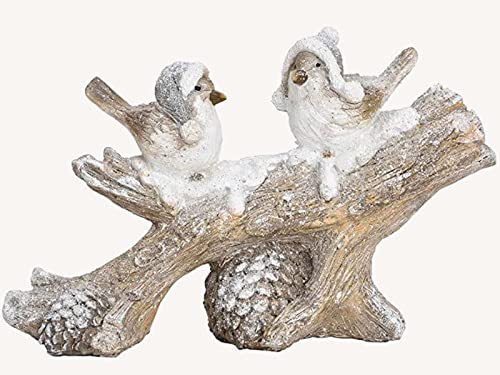 meindekoartikel Dekofigur Wintervogel auf AST aus Poly mit schönen Details - winterliche Dekoration (Weiss) B27 x H16 x T8cm von meindekoartikel