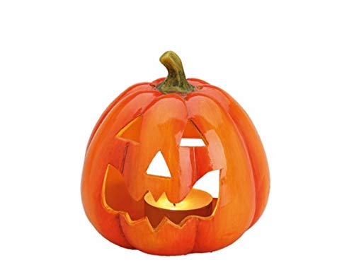 Halloween Deko Windlicht Teelichthalter Kerzenhalter „Kürbis mit Gesicht“ aus Ton glänzend - orange Ø14 x T17 cm von meindekoartikel