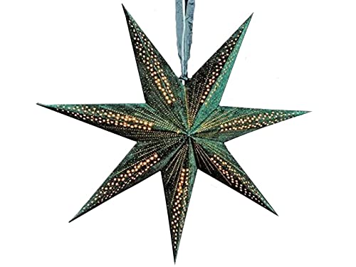 meindekoartikel Leuchtstern mit 7 Zacken beflockt aus Papier Pappe - Stern beleuchtet inkl. Fassung und Glühbirne SCHWARZ D 60cm (Muster 1) von meindekoartikel