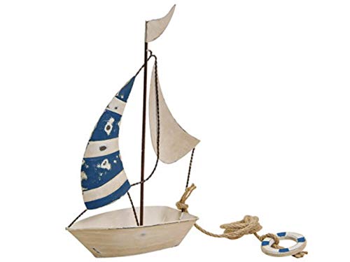 meindekoartikel Maritime Deko Boot Segelboot Segelschiff aus Metallblech Shabby-Chic (weiß blau) Breite 15cm x Höhe 24cm x Tiefe 6cm von meindekoartikel