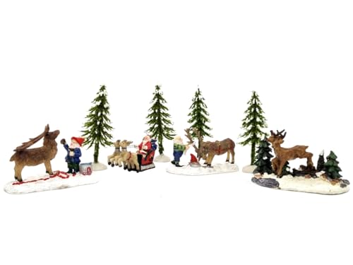 meindekoartikel Miniatur-Set - Waldleben -Figuren und Bäume Lichthaus Winterwelt - Miniaturfiguren Miniatur-Modell 6-12 cm von meindekoartikel