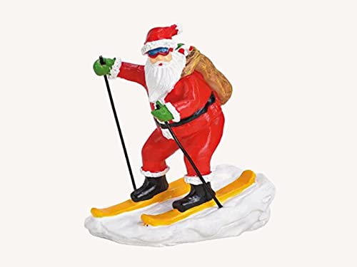 meindekoartikel Miniatur Weihnachtsfigur Winterszene Lichthaus Winterwelt Figur - Cooler Nikolaus auf Ski - aus Poly (bunt) B6 x T4 x H5cm von meindekoartikel