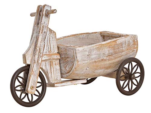 meindekoartikel Pflanzgefäß Blumenwagen Dreiradwagen aus Holz aus Kunststoff Blumentopf (braun) Breite 14cm x Höhe 26cm x Länge 35cm von meindekoartikel