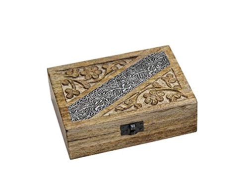 meindekoartikel Schmuckkiste Dekokästchen Schatulle „Indien“ aus Holz (B17xH6xT13cm - Streifen) von meindekoartikel