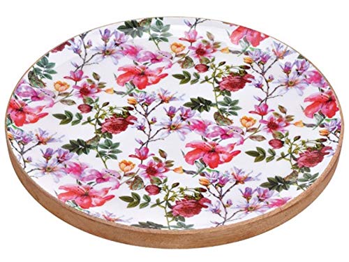 meindekoartikel Teller im Blumen Dekor aus Mangoholz (natur bunt) Ø 30cm x Höhe 4cm - Tablett Dekoteller von meindekoartikel